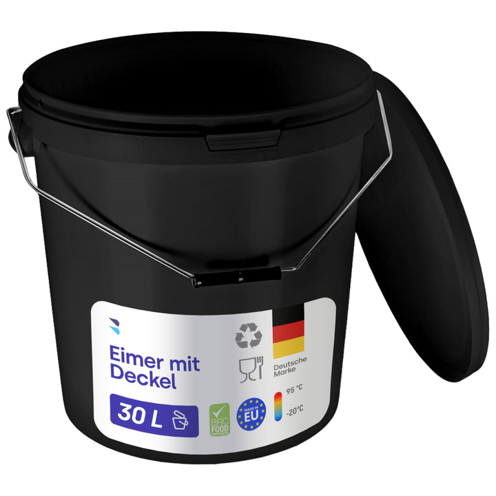 BenBow Eimer mit Deckel 30l schwarz 20x 30 Liter - lebensmittelecht, stabil, luftdicht, auslaufsiche