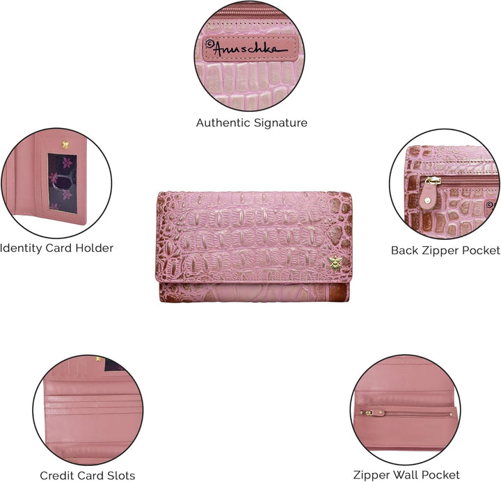 Anuschka Damen Three Fold Wallet-1150 Geldbörse, Einheitsgrösse Karamell mit Krokodilprägung