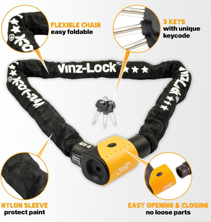 VINZ Jannu Kettenschloss ø10mm | ART 3 Zertifikat | Schloss für Roller E-Scooter Motorrad Moped E-Bi