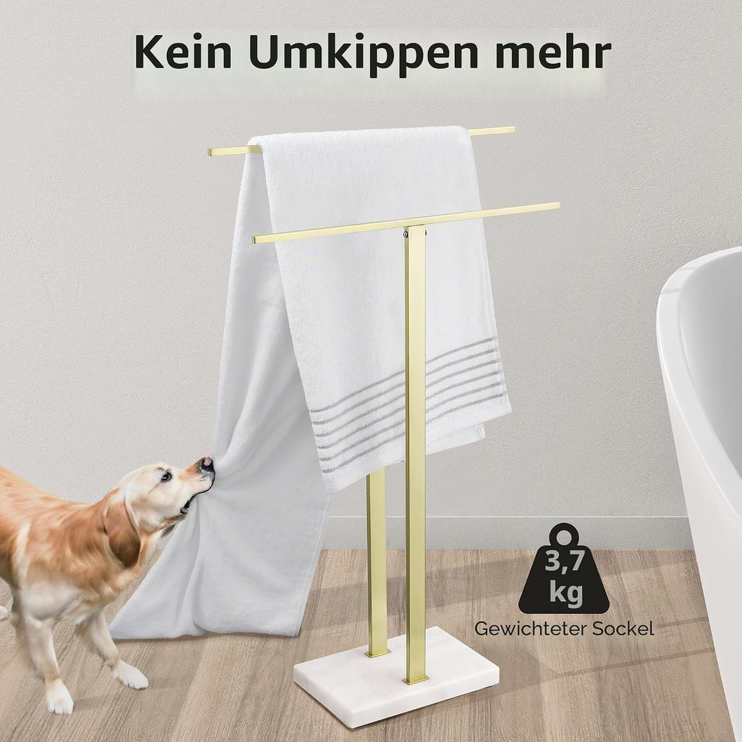 KES Handtuchhalter Stehend Gold Handtuchständer Freistehend Zweiarmig Badetuchhalter Edelstahl SUS30