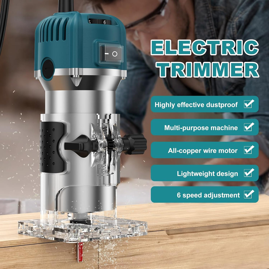Holzfräse Oberfräse Professionell, 800W 30000 U/min Elektrischer Oberfräse Trimmer mit 15 Stück Fräs