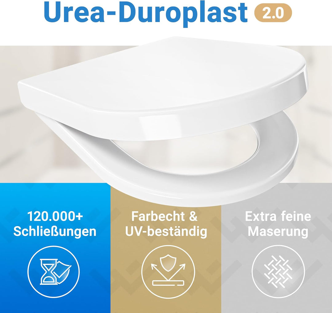 LOBENSWERK WC Sitz D Form [LANG] einfache Montage | Toilettendeckel mit Absenkautomatik | WC-Sitz D-