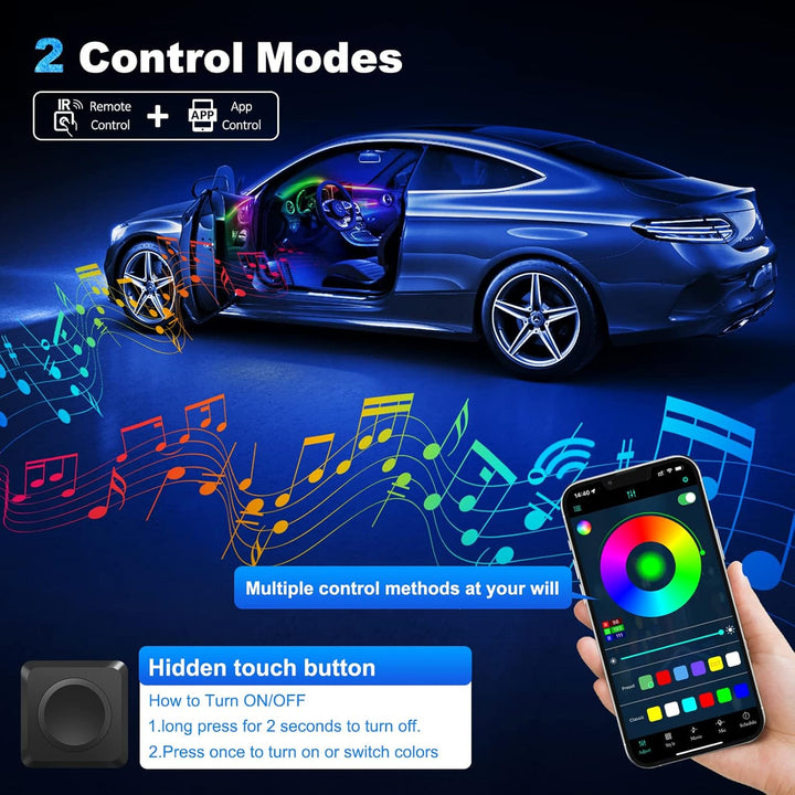 Dreamcolor Acrylic Interior Car LED Strip Light with Wireless APP, RGB 22 in 1 with 175 inches 593 L