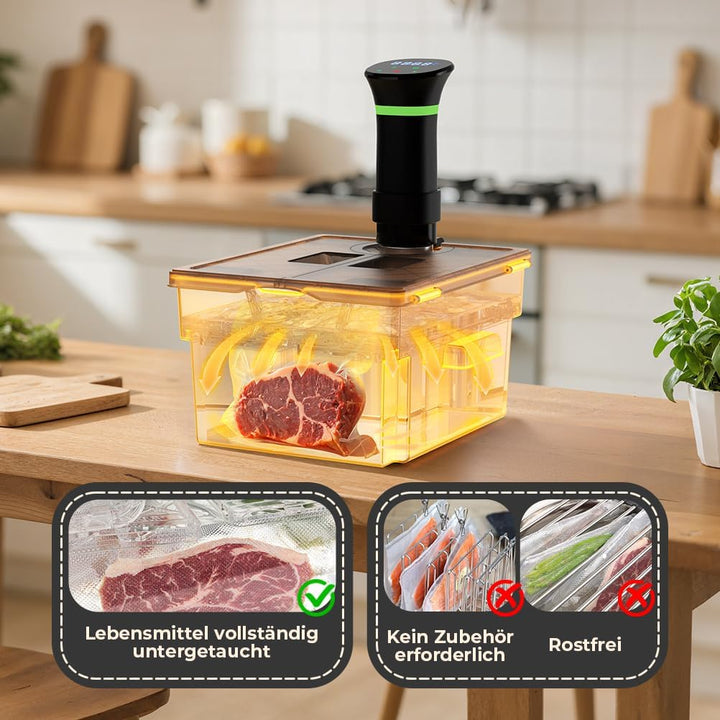 Sous Vide Behälter mit Deckel und eingebautem Rost 11L Grau Doppeltür-Design Sous Vide Topf für die