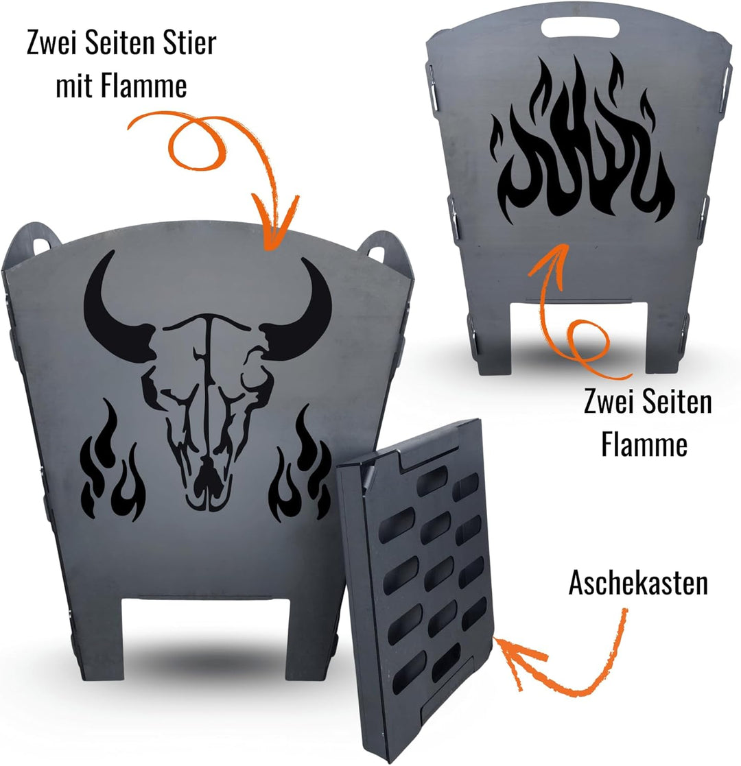Terma Stahldesign Feuerkorb XXL 70 cm massiv Stahl Feuertonne zerlegbar mit Aschewanne Gitterrost Mo