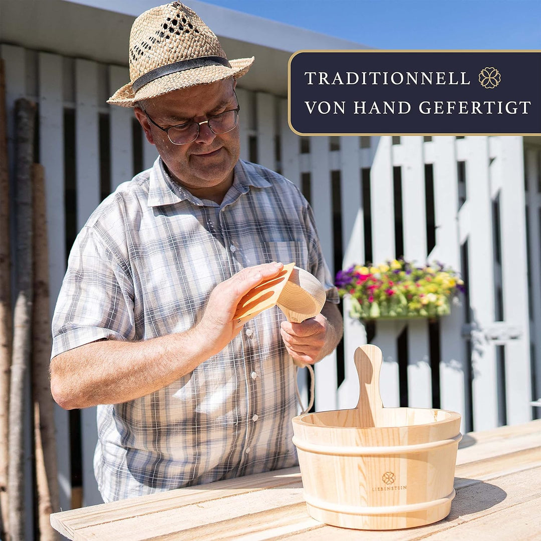 Liebenstein® Sauna Eimer mit Kelle [4L] – handgefertigt aus finnischem Kiefernholz – hochwertiges Sa