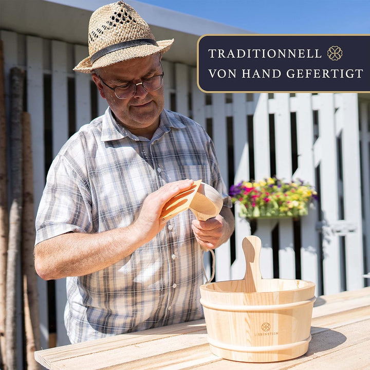 Liebenstein® Sauna Eimer mit Kelle [4L] – handgefertigt aus finnischem Kiefernholz – hochwertiges Sa