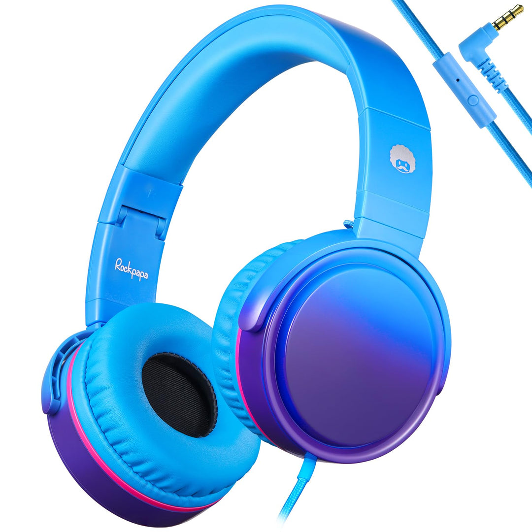 RockPapa Kinder Kopfhörer, Kabel Kopfhörer für Kinder, HD Stereo Kopfhörer mit Mikrofon für Kinder J
