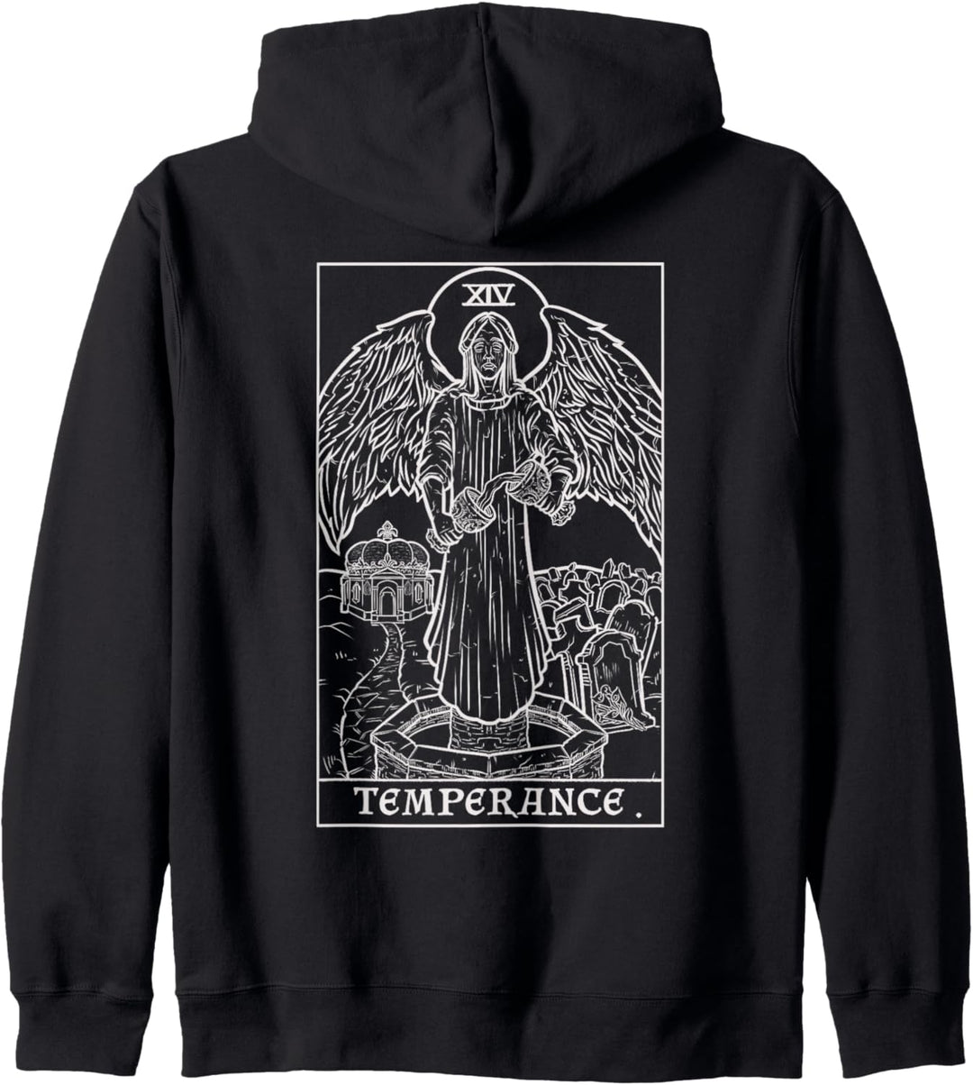 Temperance Tarotkarte Halloween Gothic Weinender Engel Rückseite Druck Kapuzenjacke