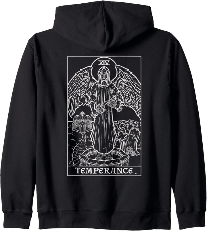 Temperance Tarotkarte Halloween Gothic Weinender Engel Rückseite Druck Kapuzenjacke