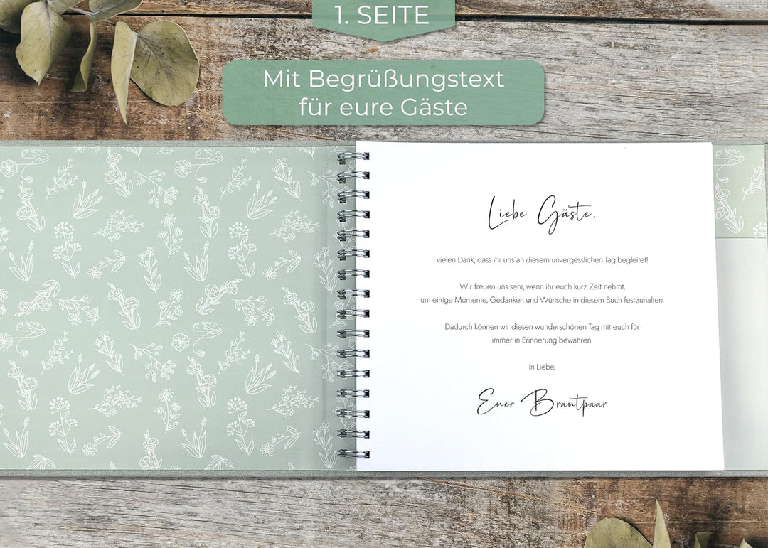 Love Notes Gästebuch Hochzeit mit Fragen zum Ausfüllen, Salbei | Hochwertiges Hochzeitsbuch für unve