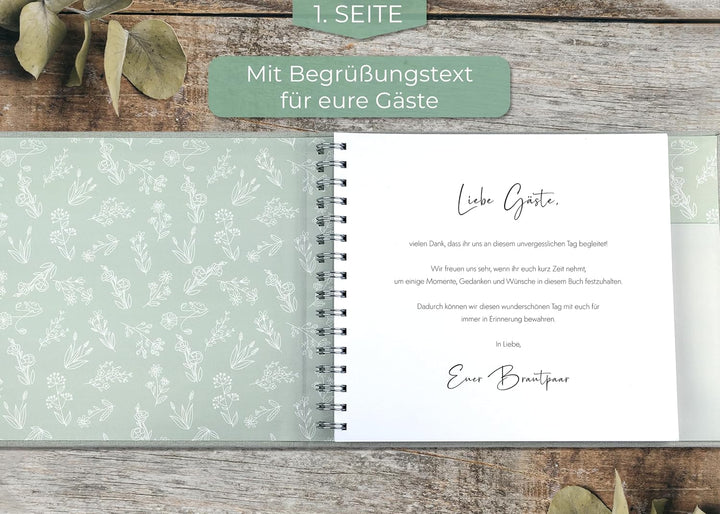 Love Notes Gästebuch Hochzeit mit Fragen zum Ausfüllen, Salbei | Hochwertiges Hochzeitsbuch für unve