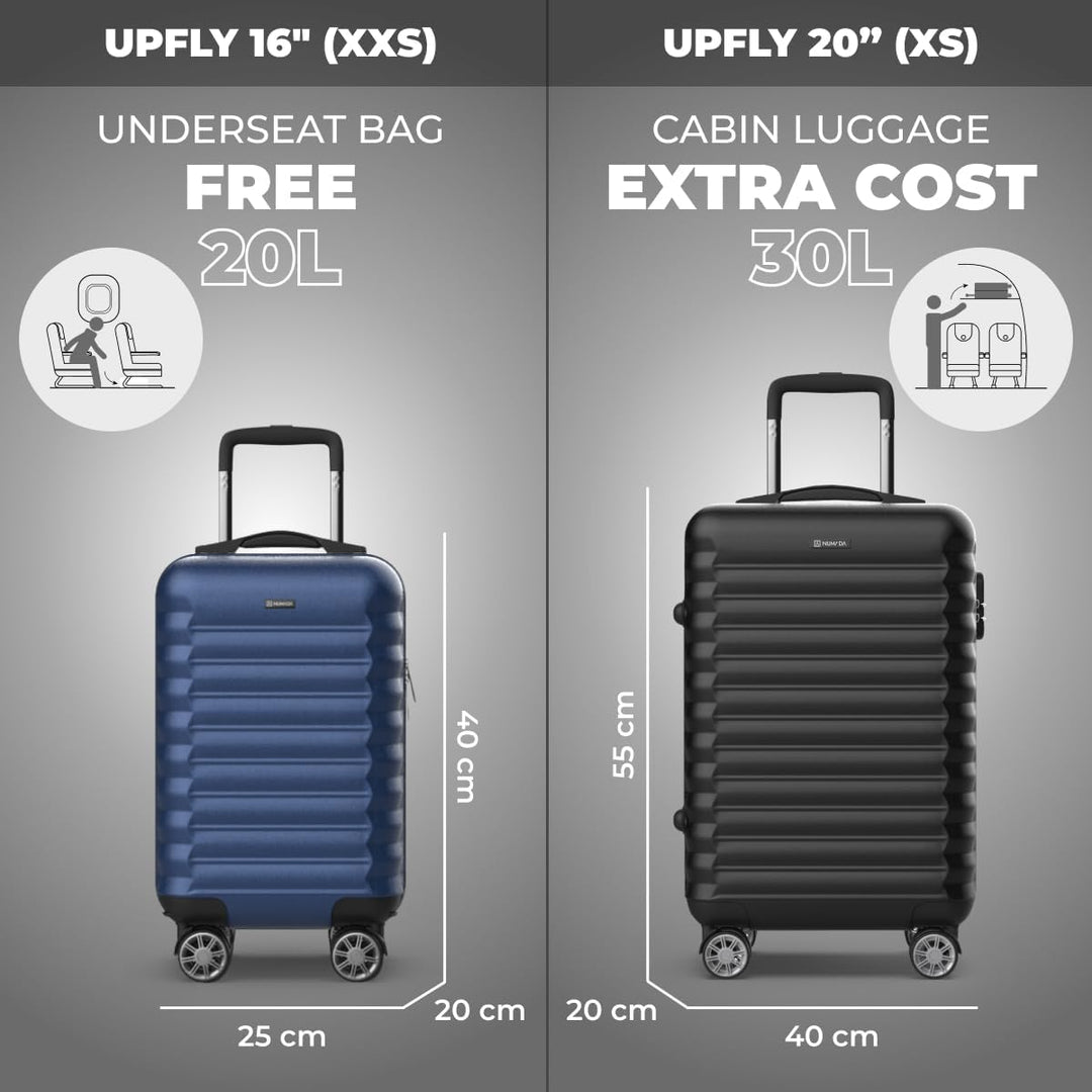 NUMADA - Reisekoffer Kabine 40 x 25 x 20 cm (20 l) Upfly Underseat 16 XXS mit abnehmbaren Rädern, Ka