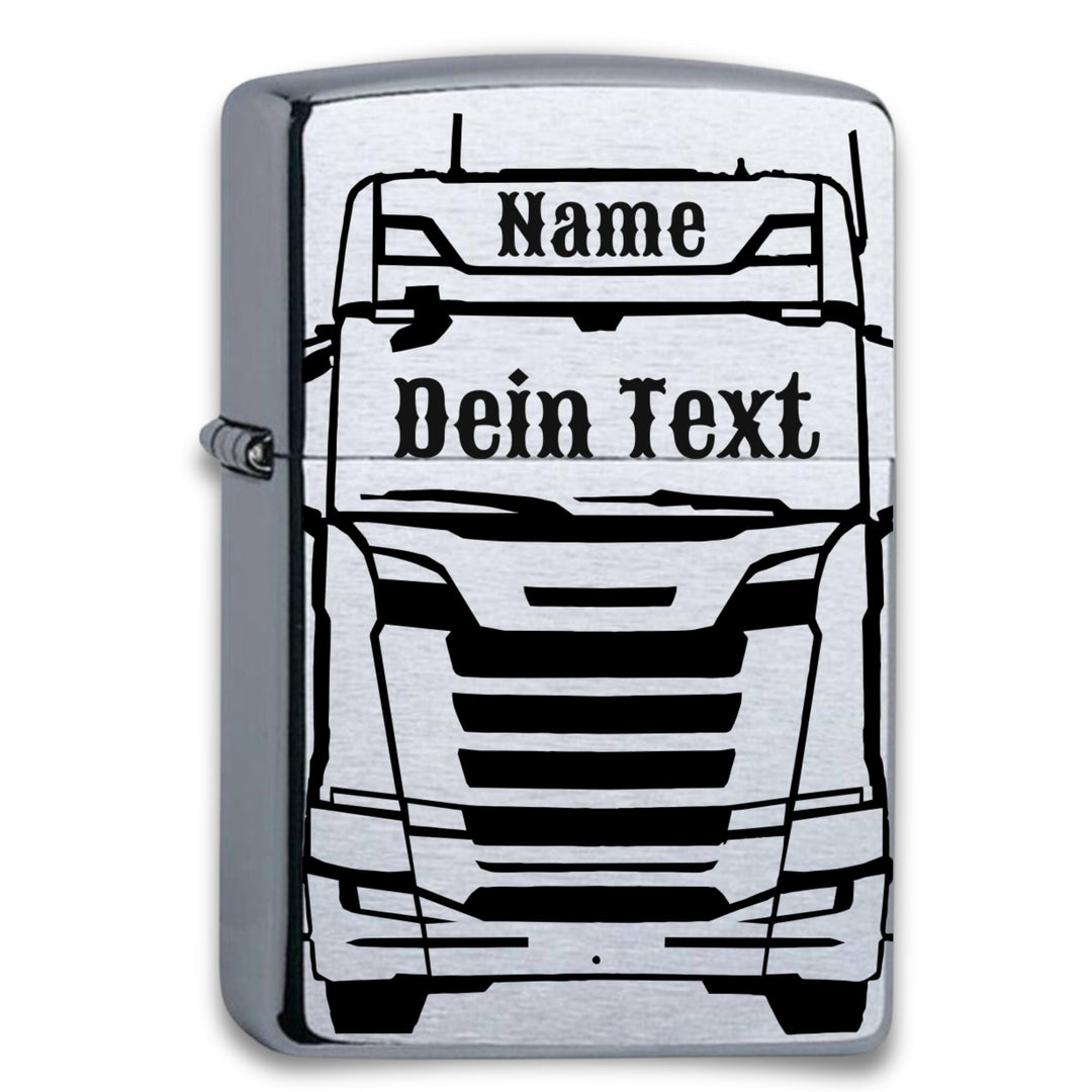 Zippo Chrome Brushed mit Gravur LKW Truck personalisiert mit Name und Wunschtext Personalisieren Tru