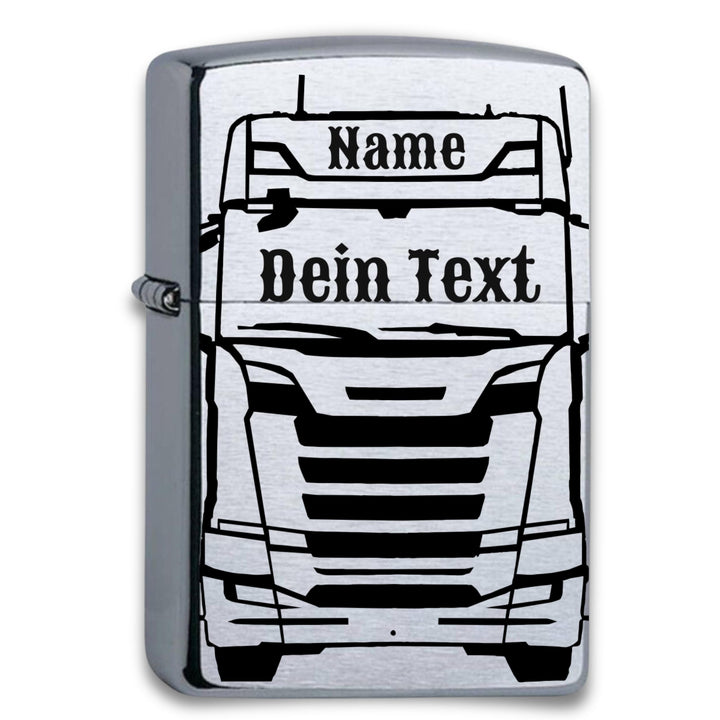 Zippo Chrome Brushed mit Gravur LKW Truck personalisiert mit Name und Wunschtext Personalisieren Tru