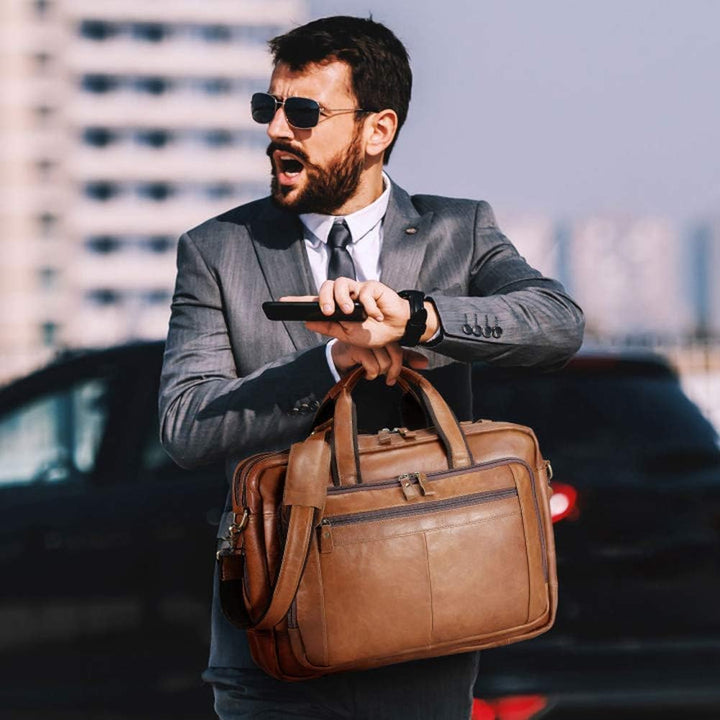 UBaymax Leder Aktentasche Laptoptasche Herren, Vintage Ledertasche Businesstasche für bis 17 Zoll La
