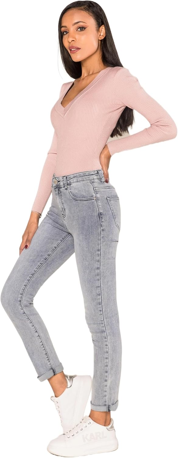 Nina Carter Q1803 Damen High Waist Straight Leg Jeans - Regular Fit Jeanshose mit geradem Beinschnit