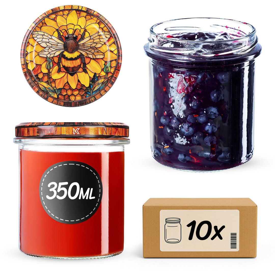 KADAX 10er Set Marmeladengläser 350ml TO82 Gelbe Biene, Einmachgläser Vorratsgläser Mason Jar mit Sc