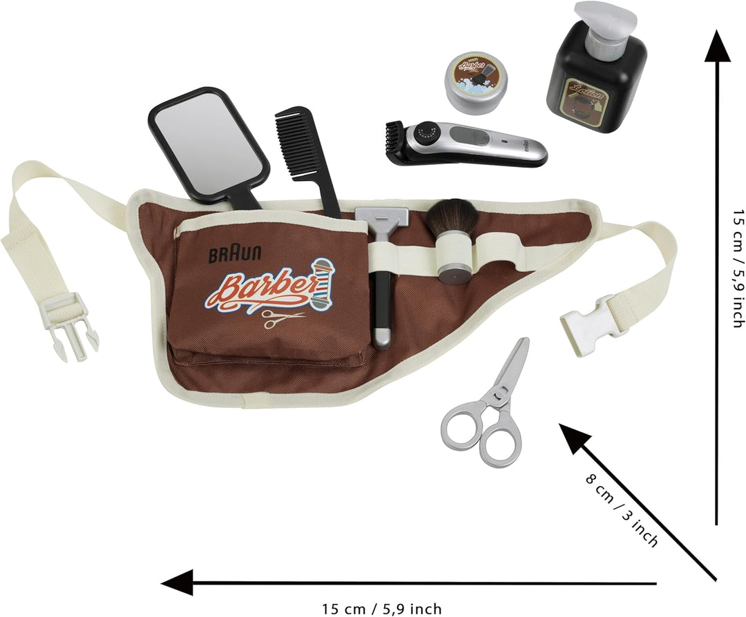 Theo Klein 5838 Braun Barbier-Set I Bauchtasche mit vielen Barber-Shop-Utensilien I Elektrischer Spi