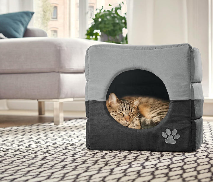 Dehner Katzen- und Hundehöhle Luca 2in1, ca. 40 x 40 x 40 cm, Polyester, grau Grau 40x40x40 cm (1er