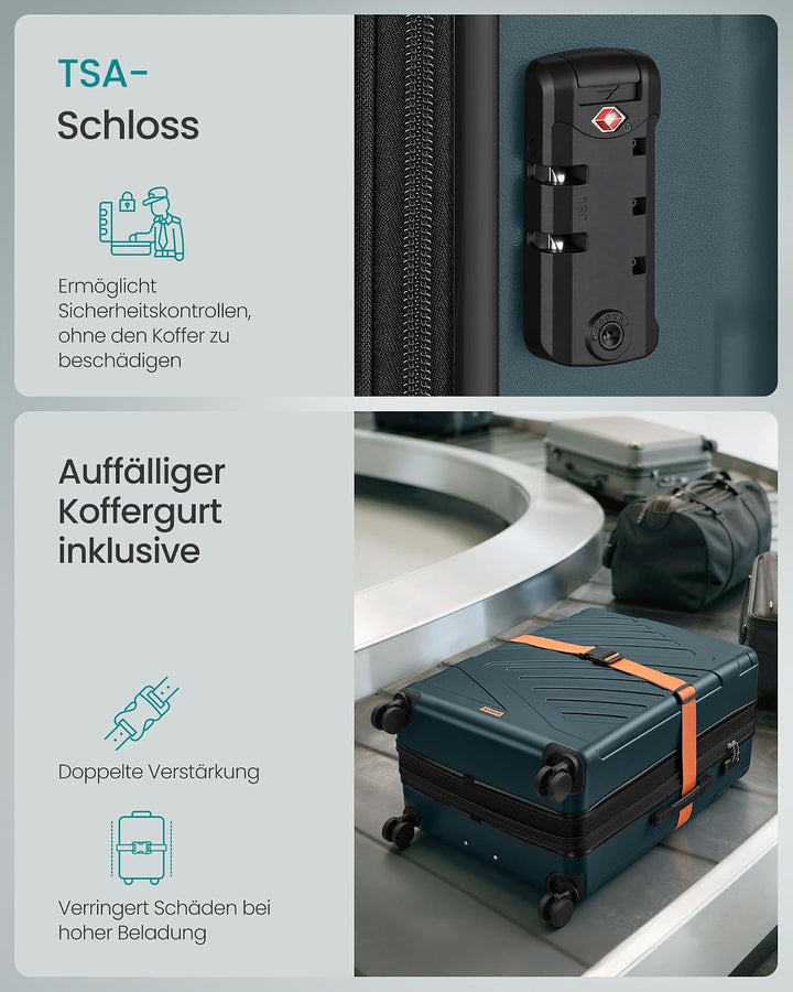 SONGMICS Koffer, Reisekoffer, Hartschalenkoffer mit TSA-Schloss, Koffergurt, ABS-Trolley, 4 Zwilling