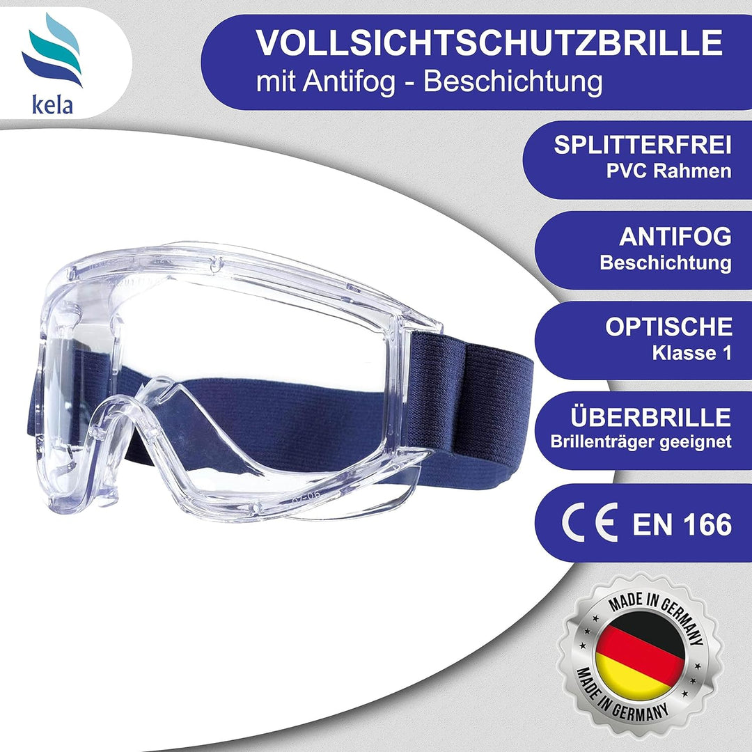 kela 4er Pack Vollsichtschutzbrillen ACE I 100% Made in Germany | Ventilation Anti Fog Beschichtung
