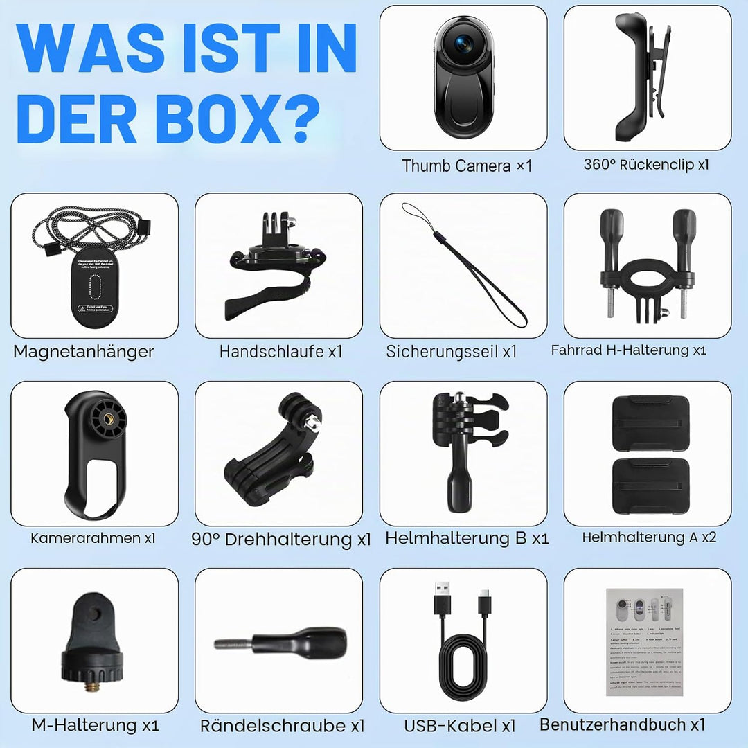 Mini Action Cam 1080P HD, Kleine Bodycam 120° Weitwinkel Objektiv mit 360° Clip&Magnetische Halskord