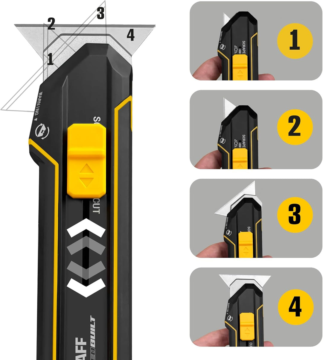 4in1 Cuttermesser Profi mit Trapezklingen – Schabermesser Sicherheitsmesser Universalmesser Teppichm