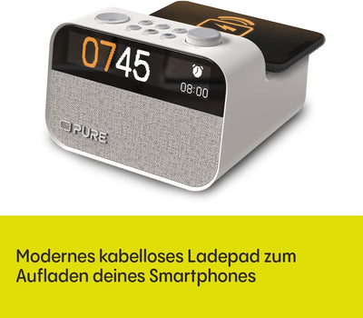 Pure Moment Charge – Radiowecker mit Wireless-Ladepad, DAB+/FM, Bluetooth, natürlichen Klängen, Whit