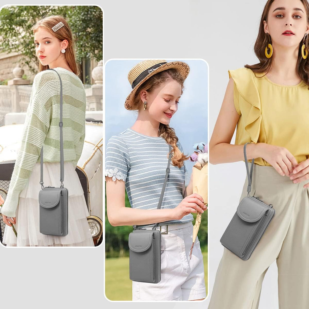 Handytasche zum Umhängen RFID Schutz Geldbeutel Damen Handy Umhängetasche Leder Viele Fächer Handy S