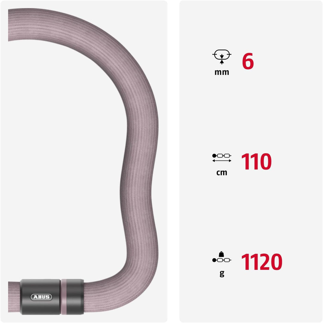 ABUS Kettenschloss Goose Lock – biegsames, klapperfreies Fahrradschloss aus gehärtetem Stahl – 6 mm