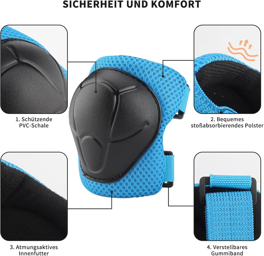 ZWOOS Kinder Knieschoner Set mit Helm, Inliner Schutzausrüstung Kinder 3-10 Jahre, Knieschützer Kind