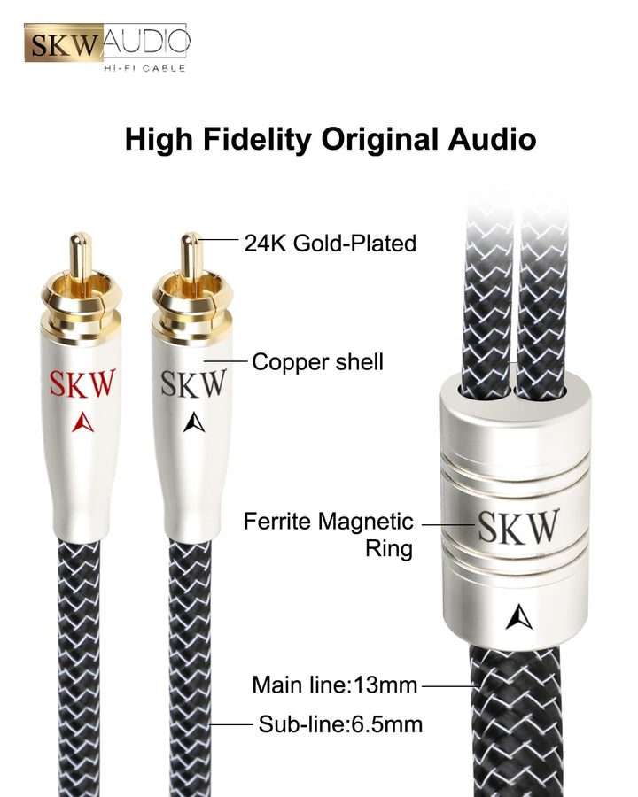 SKW High End Cinch Audio Kabel, Kupfer und Silberlitzendrähte 2 x Cinch zu 2 x Cinch Kabel/RCA Kabel
