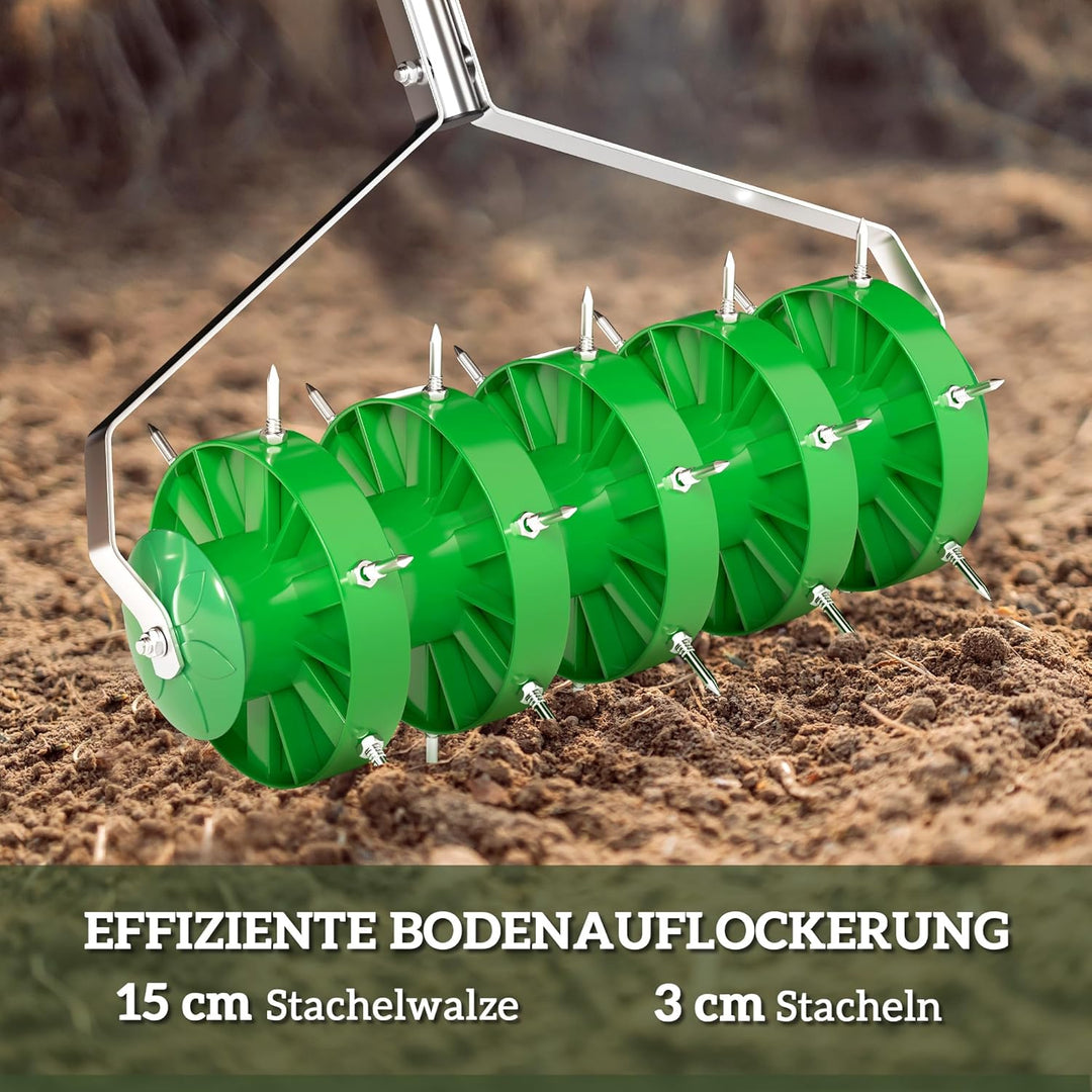 Outsunny Rasenlüfter Manuell Vertikutierer für Rasen 45cm Breite Aerifizierer mit Gartengeräten 30 E