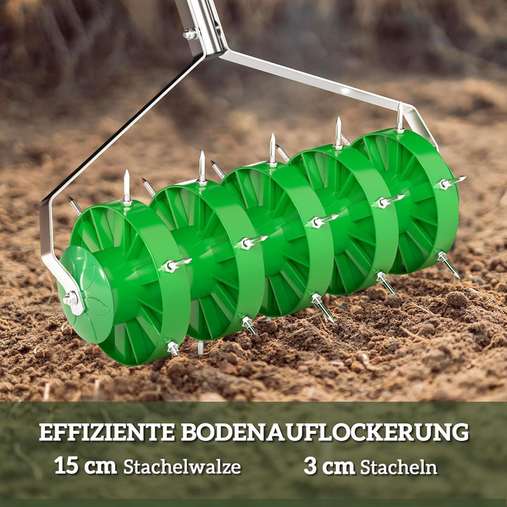 Outsunny Rasenlüfter Manuell Vertikutierer für Rasen 45cm Breite Aerifizierer mit Gartengeräten 30 E