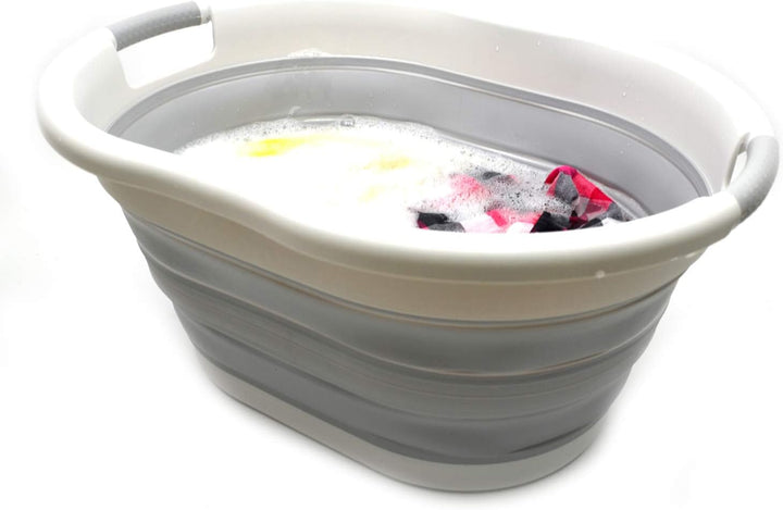 SAMMART 36L Collapsible Plastic Laundry Basket, Water Capacity 28L (Oval, Grau/Grau) Oval Grau/Grau,