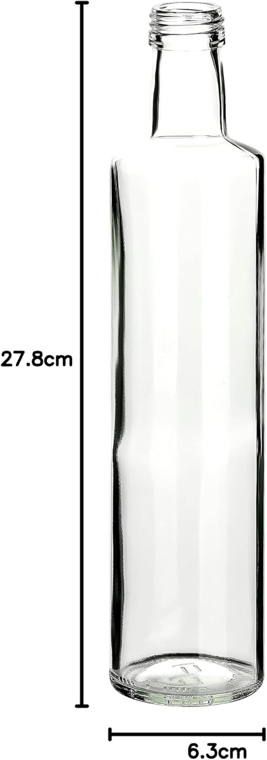 gouveo 12er Set 500ml Glasflaschen Dorica klar mit goldfarbenem PP 31,5 Schraubverschluss - Essigfla