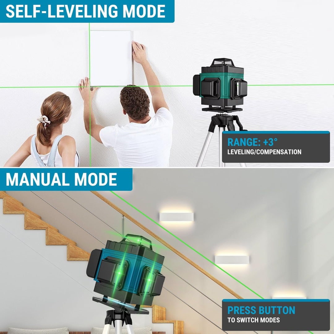 VOBOR Kreuzlinienlaser mit Stativ, 16 Line Laser Wasserwaage Selbstnivellierend IP54, 360° Rotations