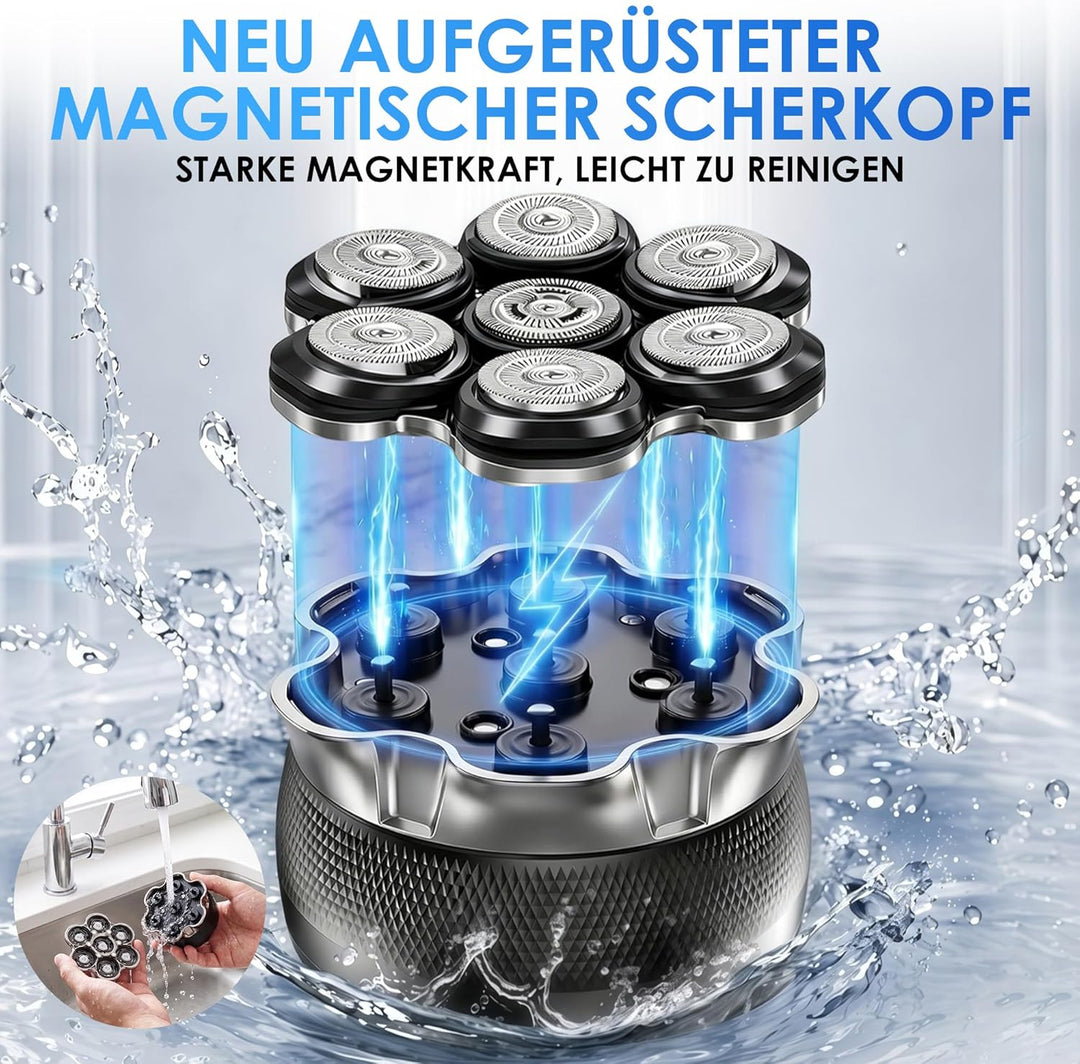 ICARE Glatzen Rasierer Herren – 7D Kopfrasierer Glatze mit Magnetischem Scherkopf – IPX6 Glatzenrasi