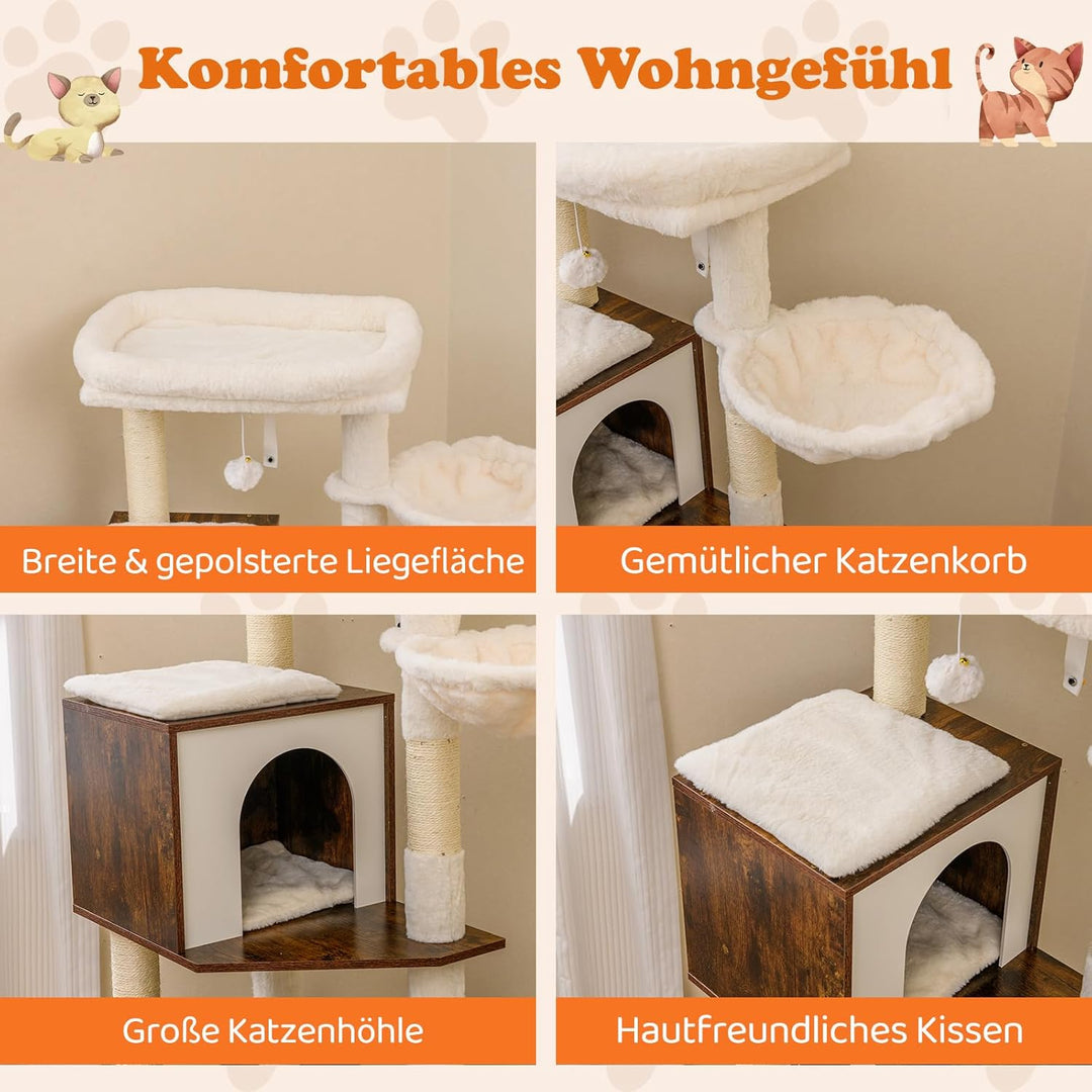COSTWAY Kratzbaum mit Katzenklo Schrank, Katzenschrank für Katzentoilette, Katzenkratzbaum mit Sisal