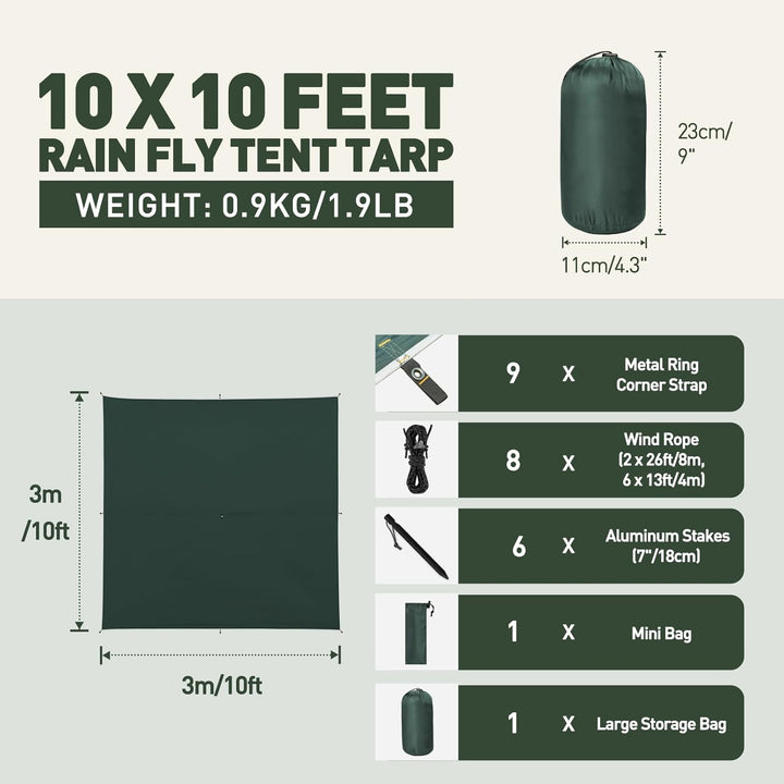 Tarp 3x3/3x5M Wasserdicht, Ultraleicht Camping Zeltplane, Anti-UV Sonnen Regen Schutz Schnee, mit Ös