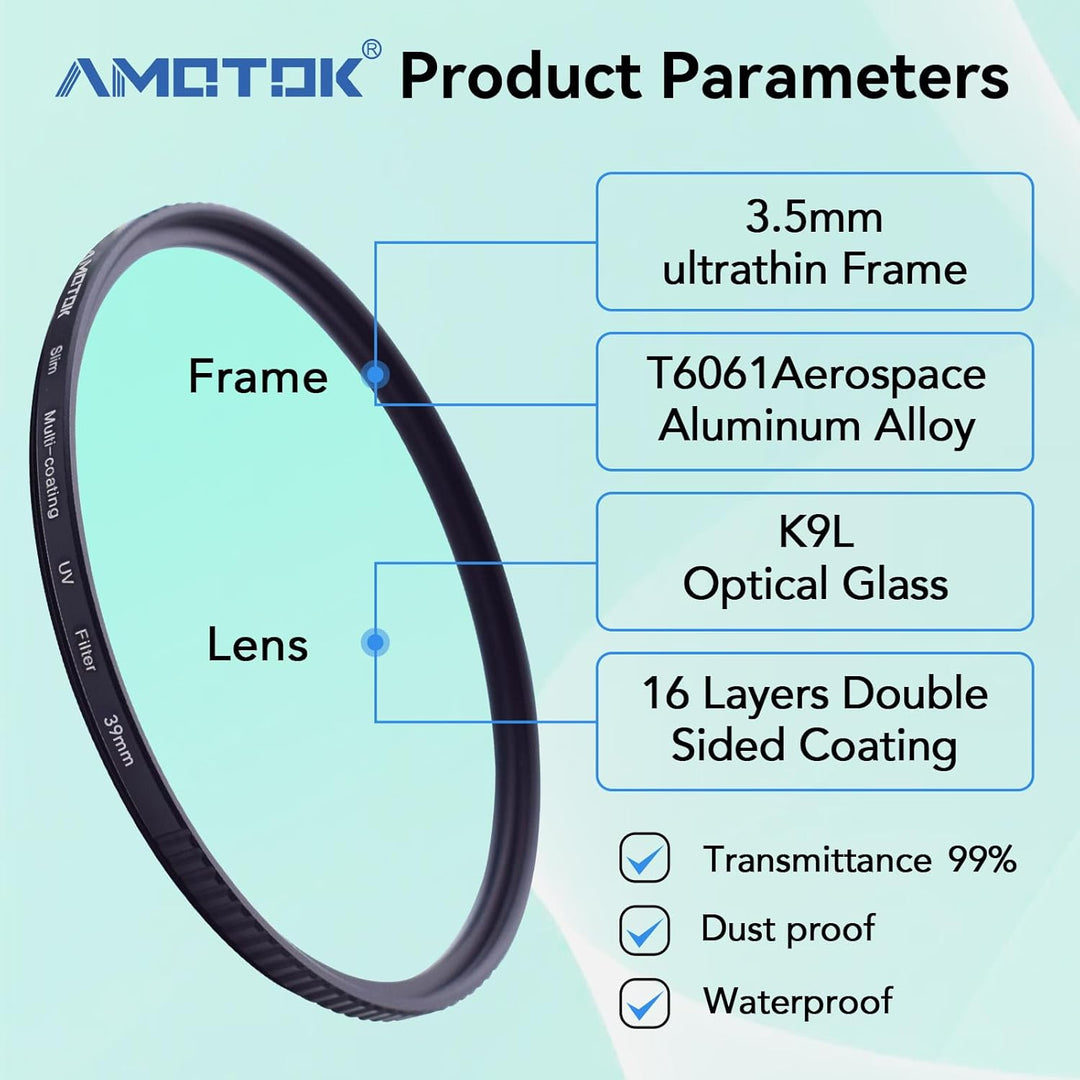 AMOTOK 39mm Ultradünner UV-Kamerafilter,16 mehrschichtige beschichtete HD/wasserdicht/kratzfeste UV-
