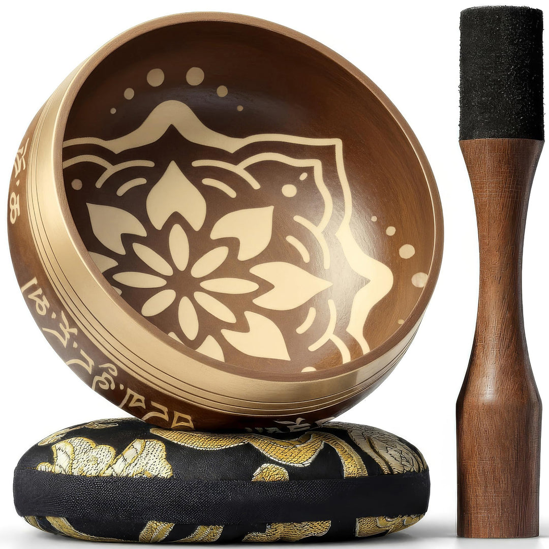 Silent Mind Klangschale Ø10cm Bronze – Handgefertigtes Komplett-Set mit Kissen und Klöppel, für Anfä