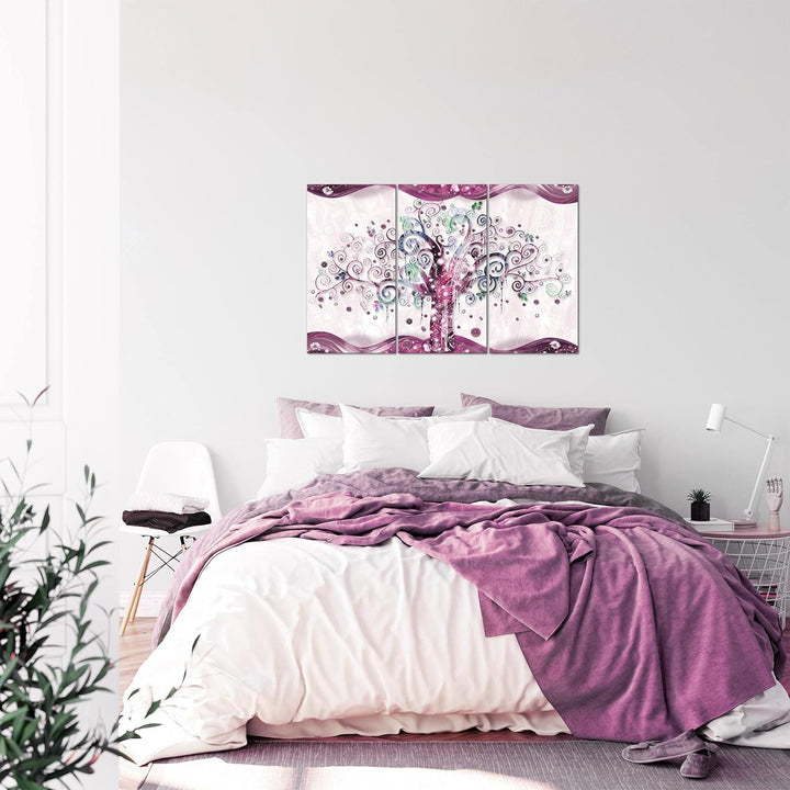 Runa Art Wandbilder Gustav Klimt Baum des Lebens Bild XXL Wohnzimmer Rosa Abstrakt 120 x 80 cm 3 Tei