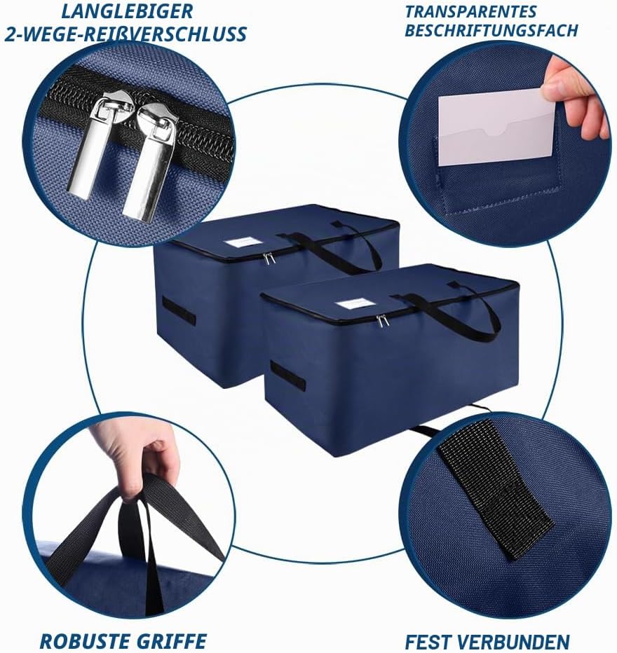 2Pack Unterbett Aufbewahrungsbox mit Deckel, 105L Grosse Aufbewahrungsbeutel mit Girff, Tragbar Unte
