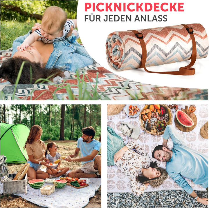 Blumtal Premium Picknickdecke wasserabweisend 200x200 cm Boho & Terrazzo Design - waschbare Strandde