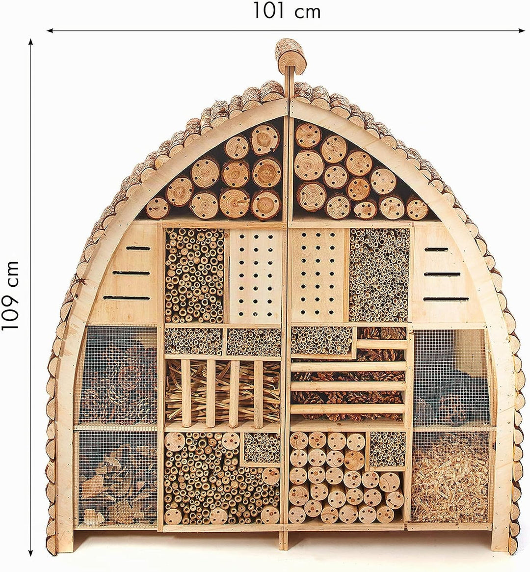 Kobolo Insektenhotel Insektenhaus Luxury XXL 101x23x109 cm in Bogenform - Zweigeteilt, Braun