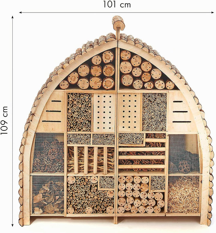 Kobolo Insektenhotel Insektenhaus Luxury XXL 101x23x109 cm in Bogenform - Zweigeteilt, Braun