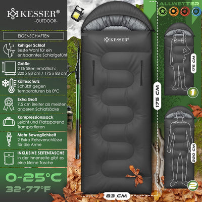 KESSER® Schlafsack Outdoor | Deckenschlafsack 3-4 Jahreszeiten | Camping-Sleeping-Bag für Erwachsene
