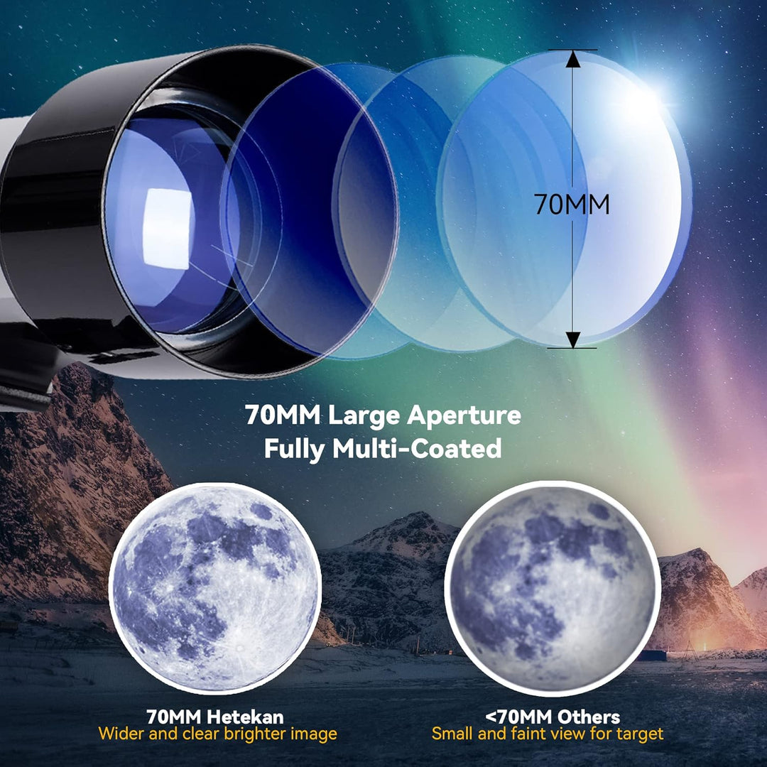 HETEKAN Teleskop, Teleskop Astronomie für Erwachsene Kinder Anfänger, 70mm Apertur 400mm AZ Mount Re